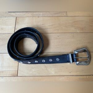 Leather belt with rhinestone studs